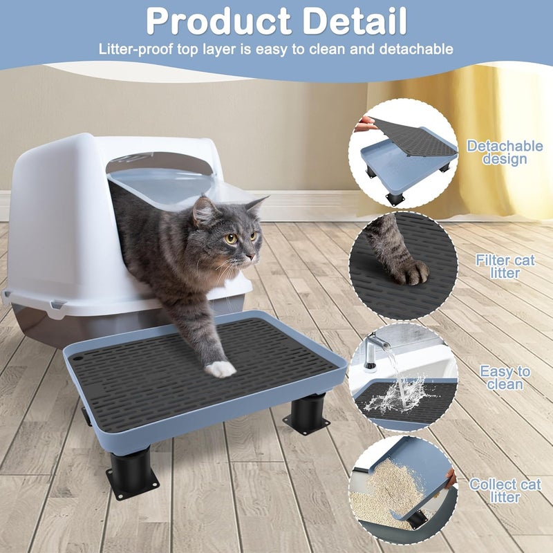 Catcan Adjustable Cat Litter Box Ramp, Detachable Elevated Cat Litter Box Step, Double Layered Stable Trapper with Filter Function Suit for Small & Elderly Cats(14.7”x10”x2”) - Image 3